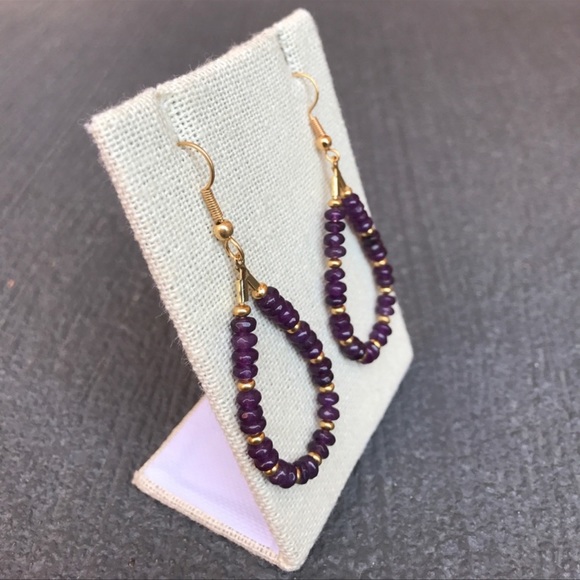 💕HP💕Amethyst beaded gold plated wire back earrings - Picture 12 of 12